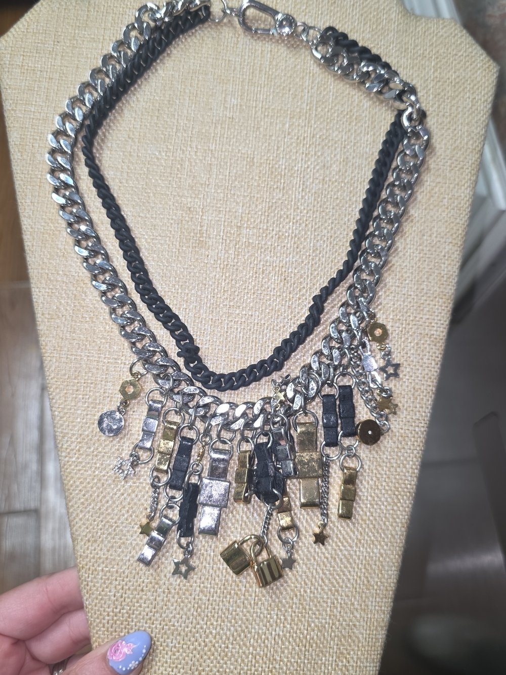 Marc Jacobs Black And Silver Tone Multi Charm Necklace